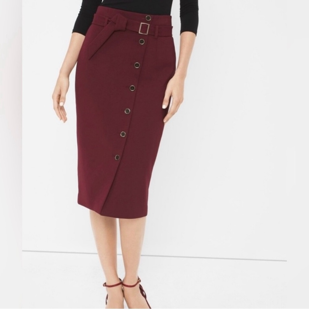 White House Black Market Burgundy Midi Pencil Skirt for Work